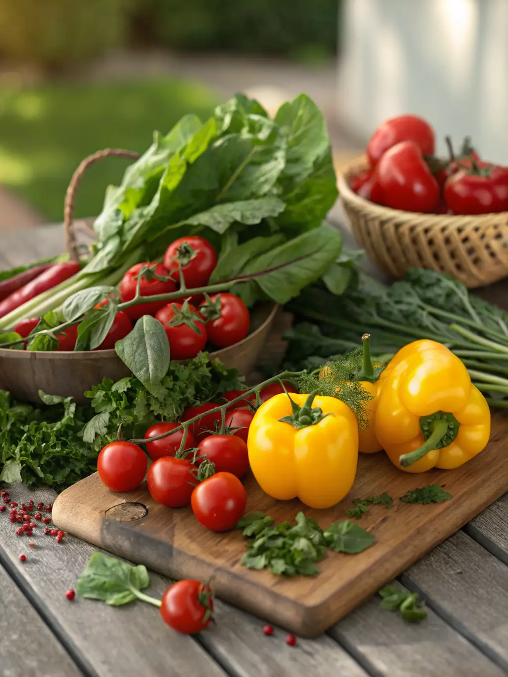 A close-up shot of fresh, organic ingredients being prepared for a healthy cooking class, with a focus on vibrant colors and textures.
